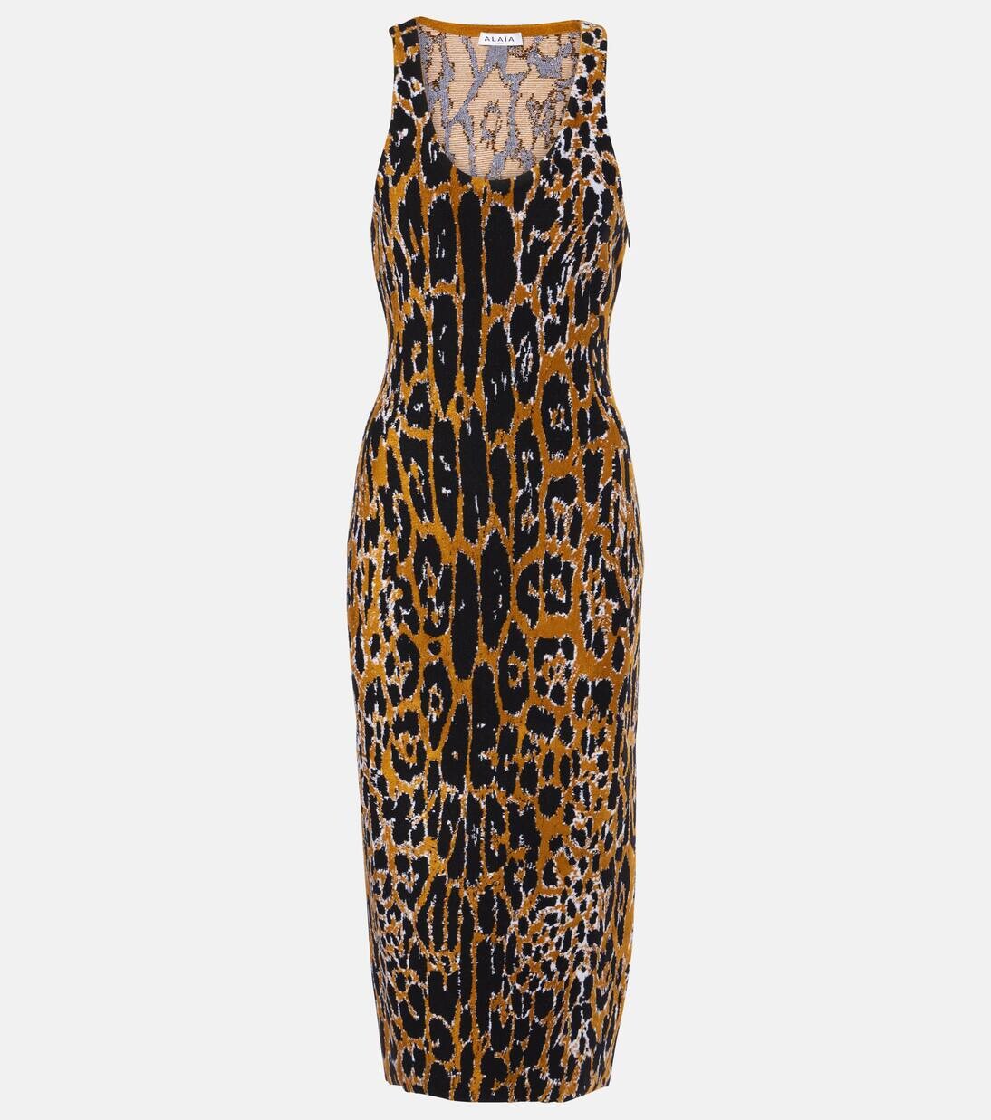 

Платье миди из жаккарда Alaïa, цвет noir/multicolor
