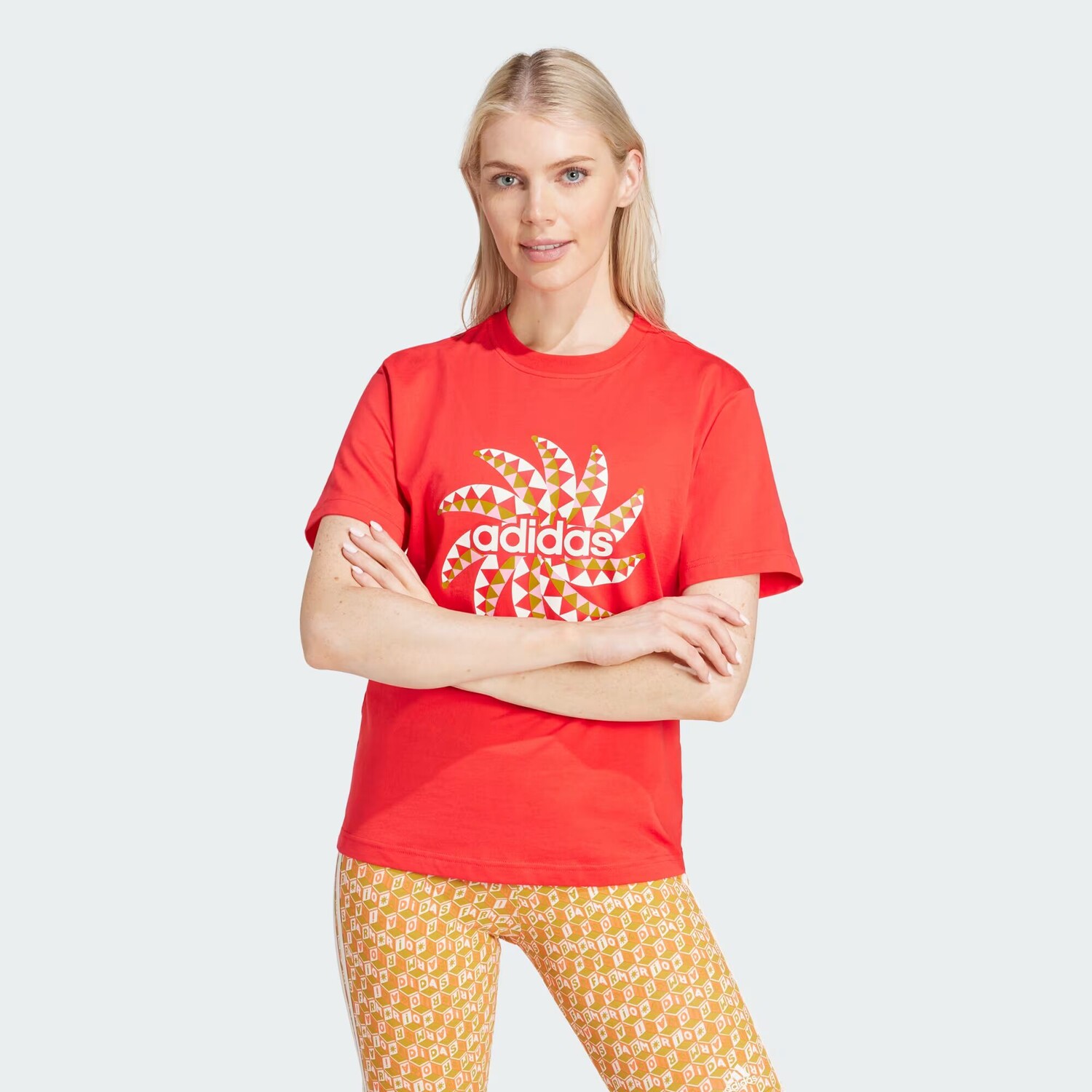 

Футболка x FARM Rio с графическим рисунком Adidas, цвет Tomato