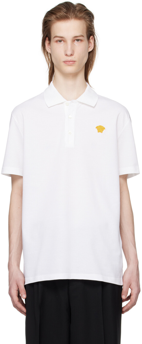 

Белая футболка-поло с Медузой Versace, цвет Optical white