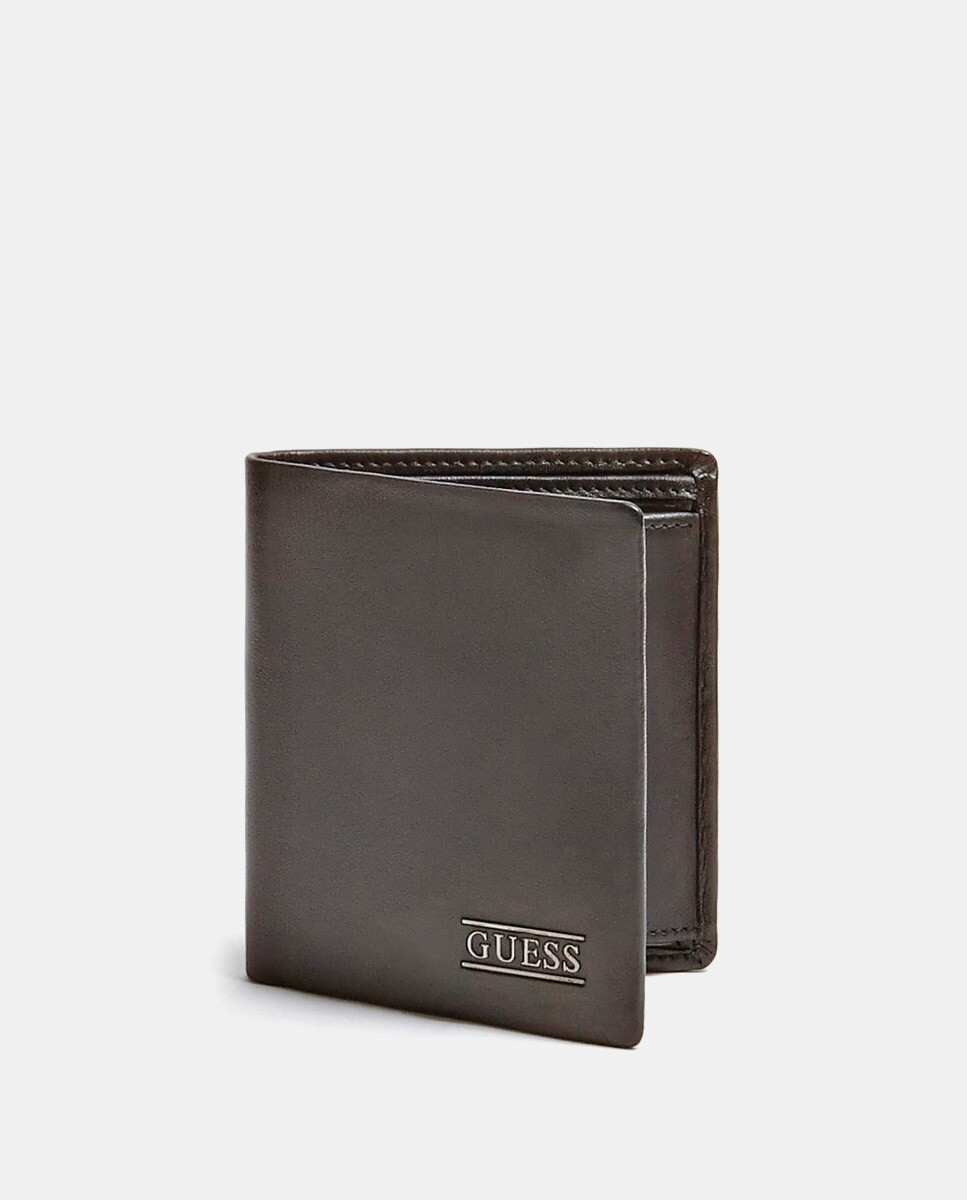 

Вертикальный кожаный кошелек с логотипом темно-серого цвета Guess, черный