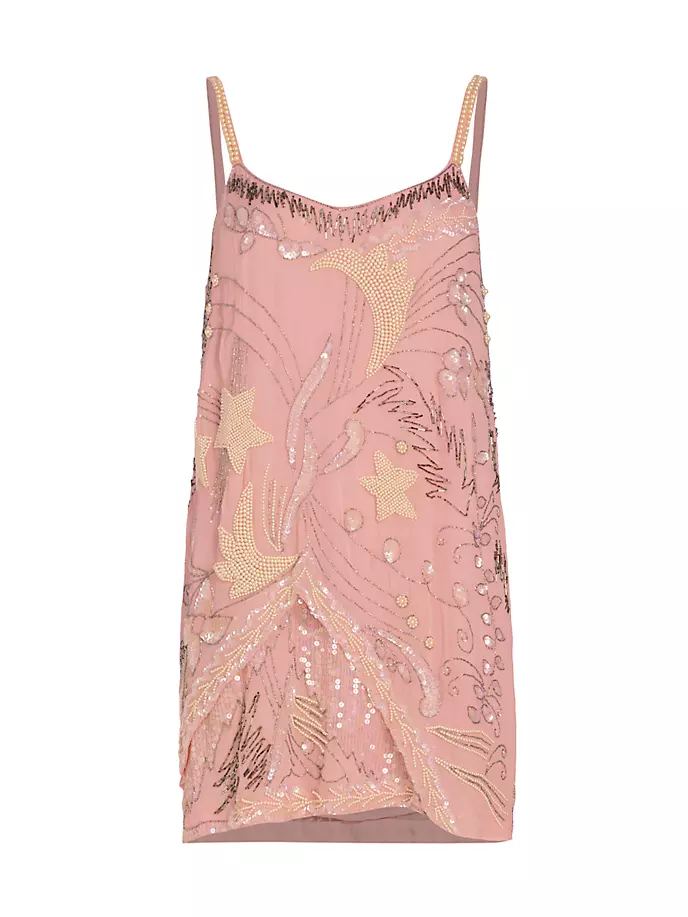 

Мини-платье прямого кроя Pinto с бисером Loveshackfancy, цвет dusty blush