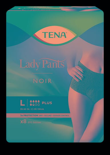 

Впитывающее белье, большие 95-130 см, 8 шт. Tena Lady Pants Plus Noir