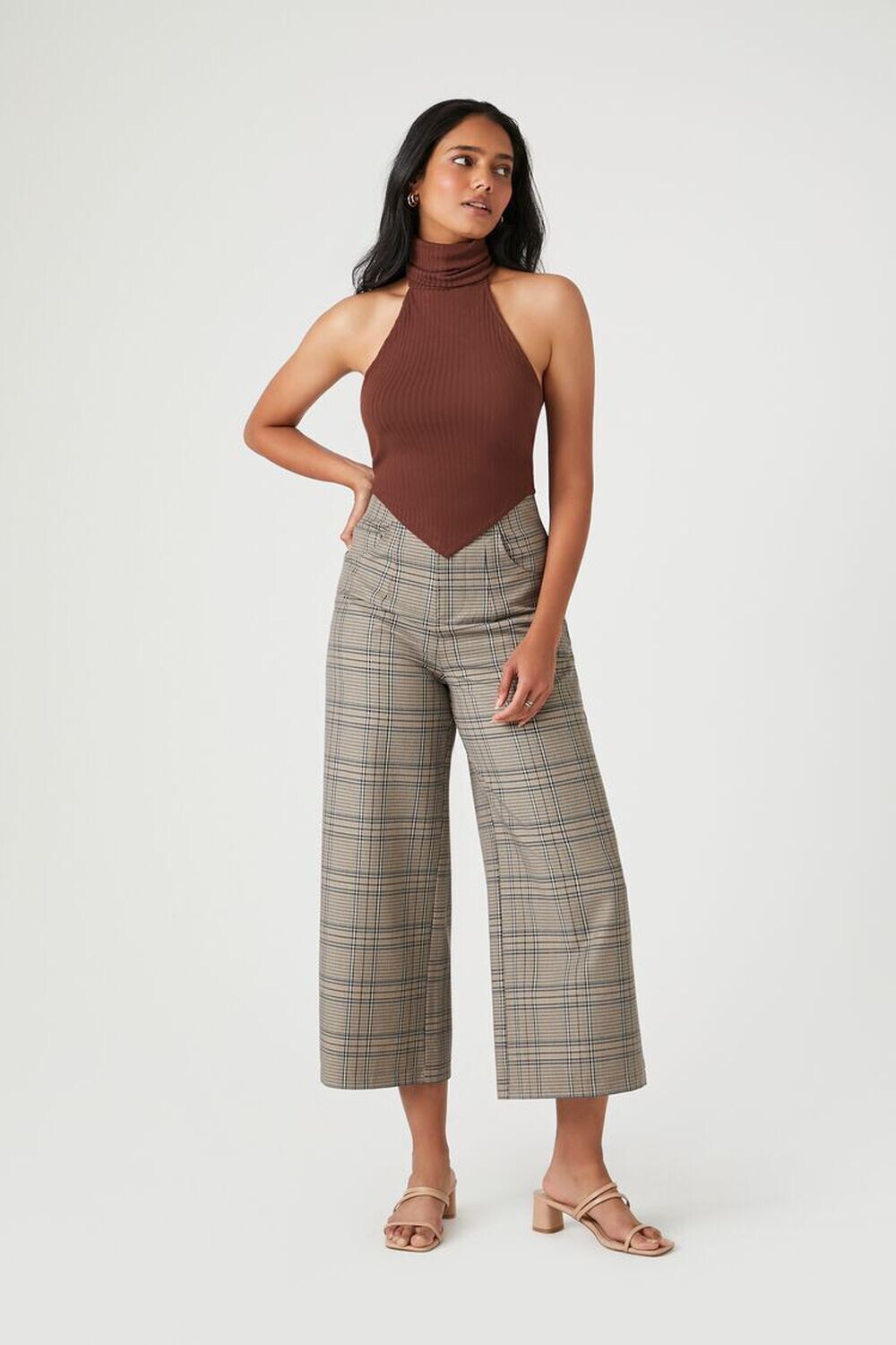 

Клетчатые брюки гаучо Forever 21, коричневый