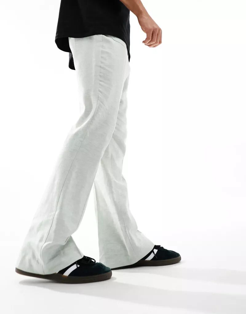 Элегантные расклешенные брюки серо-зеленого цвета с узором «елочка» ASOS с высокой талией