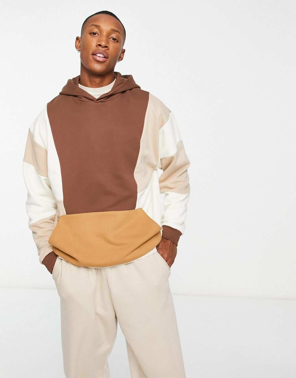 

Коричневое худи оверсайз с колор-блоками ASOS DESIGN, Коричневый