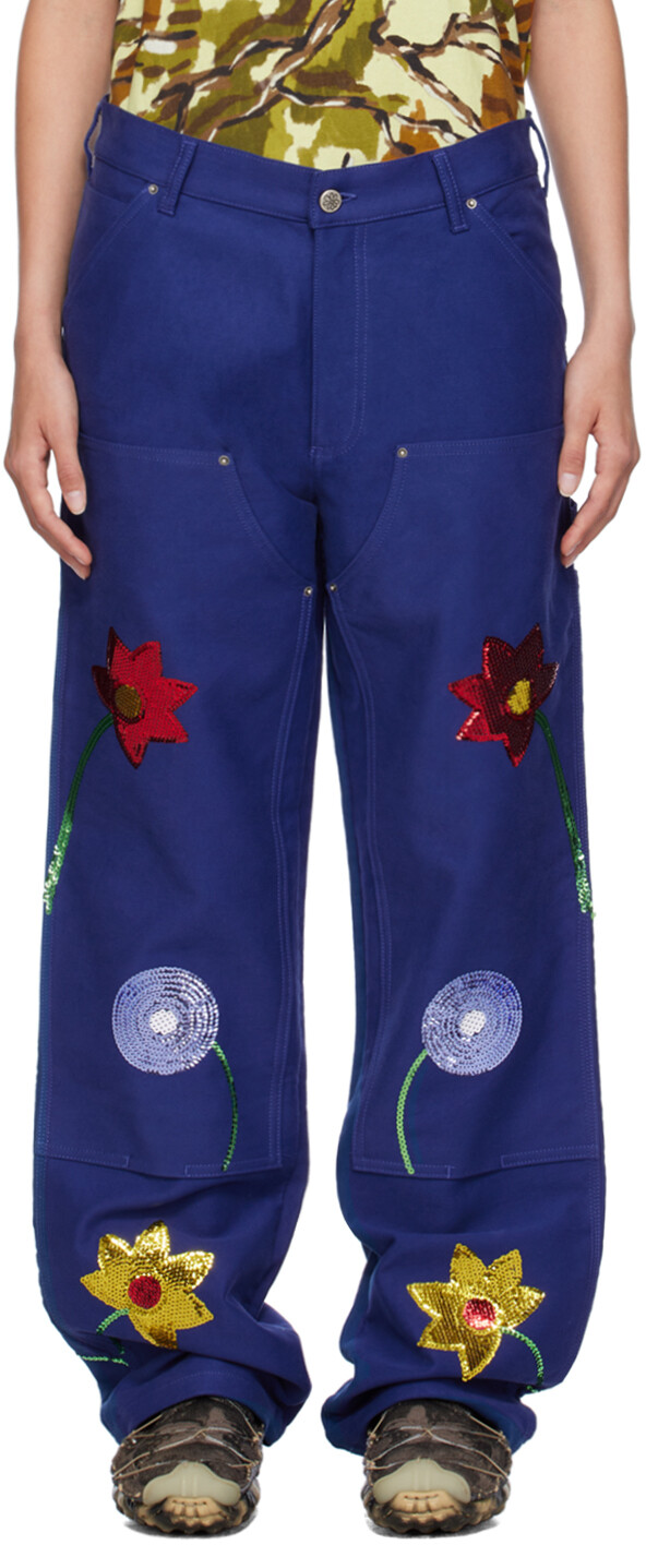 

Синие джинсы до колена с двойным коленом Sky High Farm Workwear, Синий