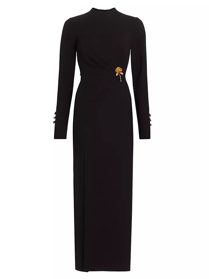 Платье-футляр макси с длинными рукавами и драпировкой Lela Rose, черный
