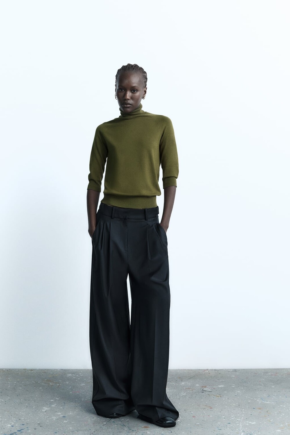 

Вязаный свитер с высоким воротником ZARA, зеленый