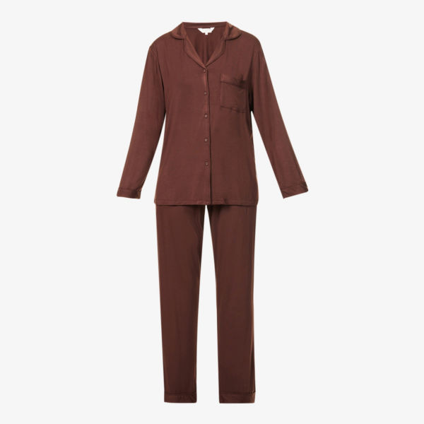 Пижамный комплект свободного кроя с окантовкой из эластичной ткани The Nap Co, коричневый