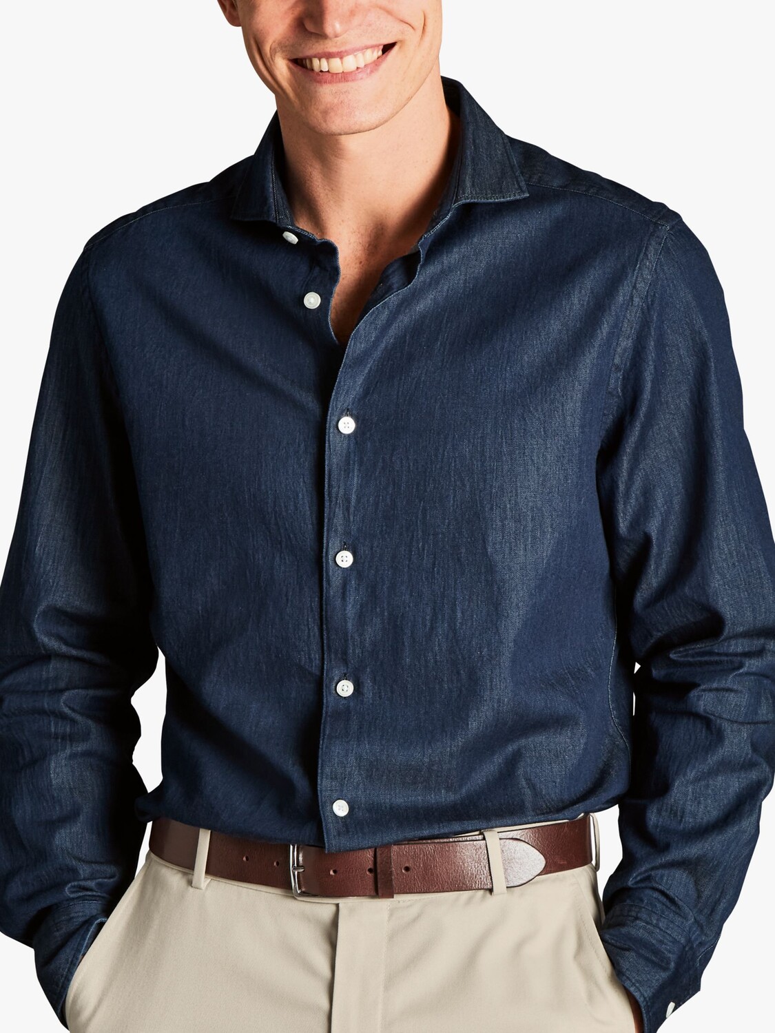 

Джинсовая рубашка Charles Tyrwhitt из шамбре, синяя
