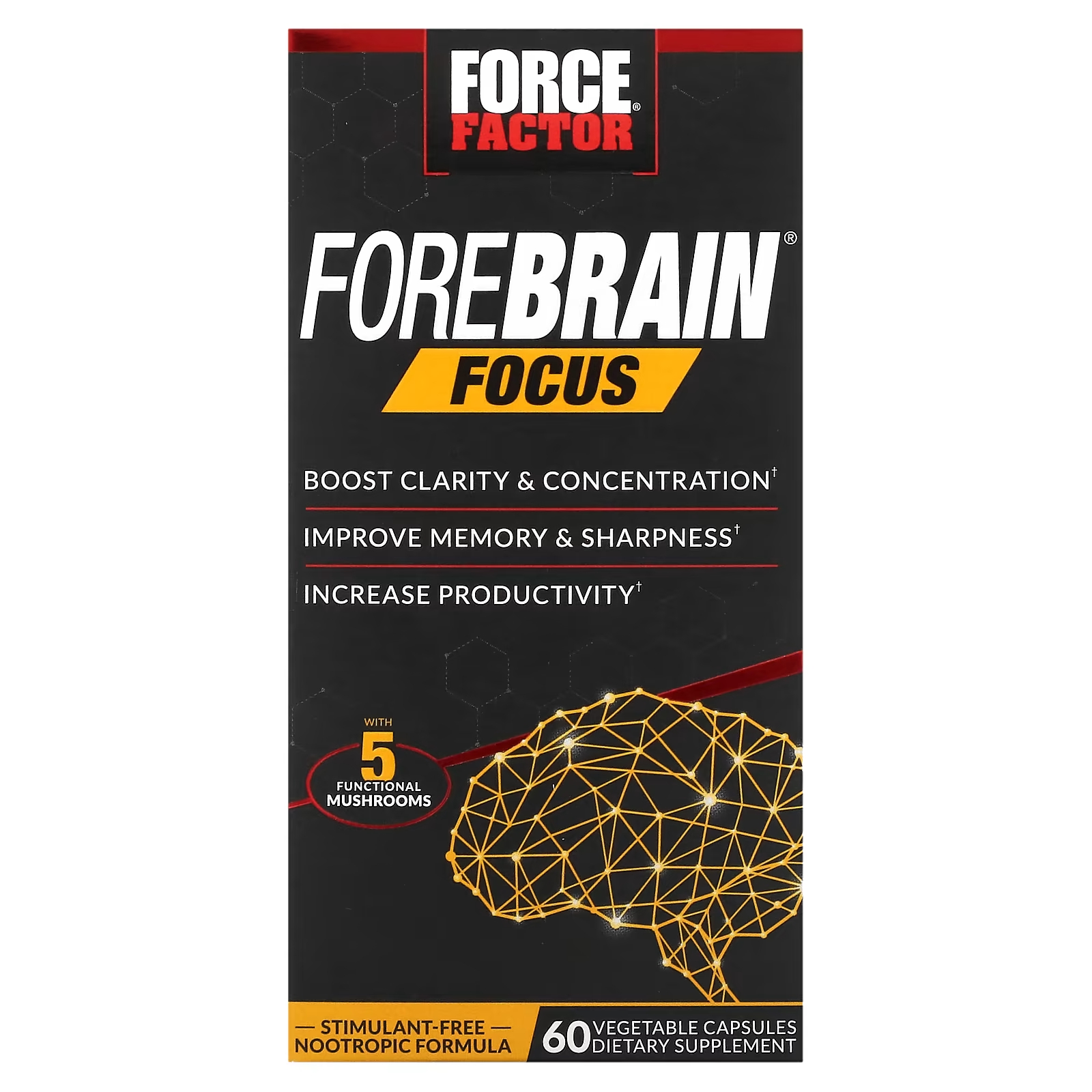 Пищевая добавка Force Factor Forebrain Focus 60 капсул focus factor добавка для детей focusfactor ягодный взрыв 60 жевательных пластинок