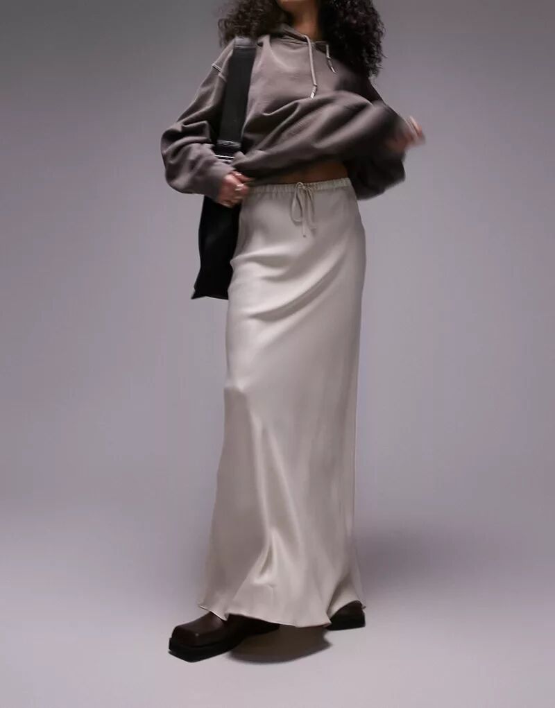Асимметричная атласная юбка макси с кулиской Topshop