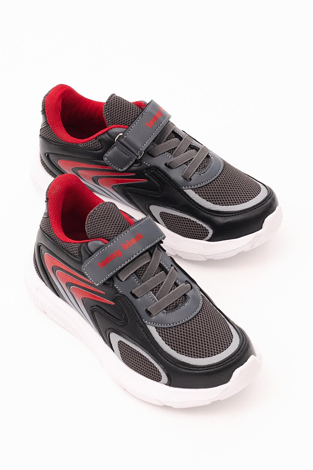 цена Детская унисекс, черная, красная удобная спортивная обувь с резиновой сеткой и шнуровкой на липучке TONNY BLACK