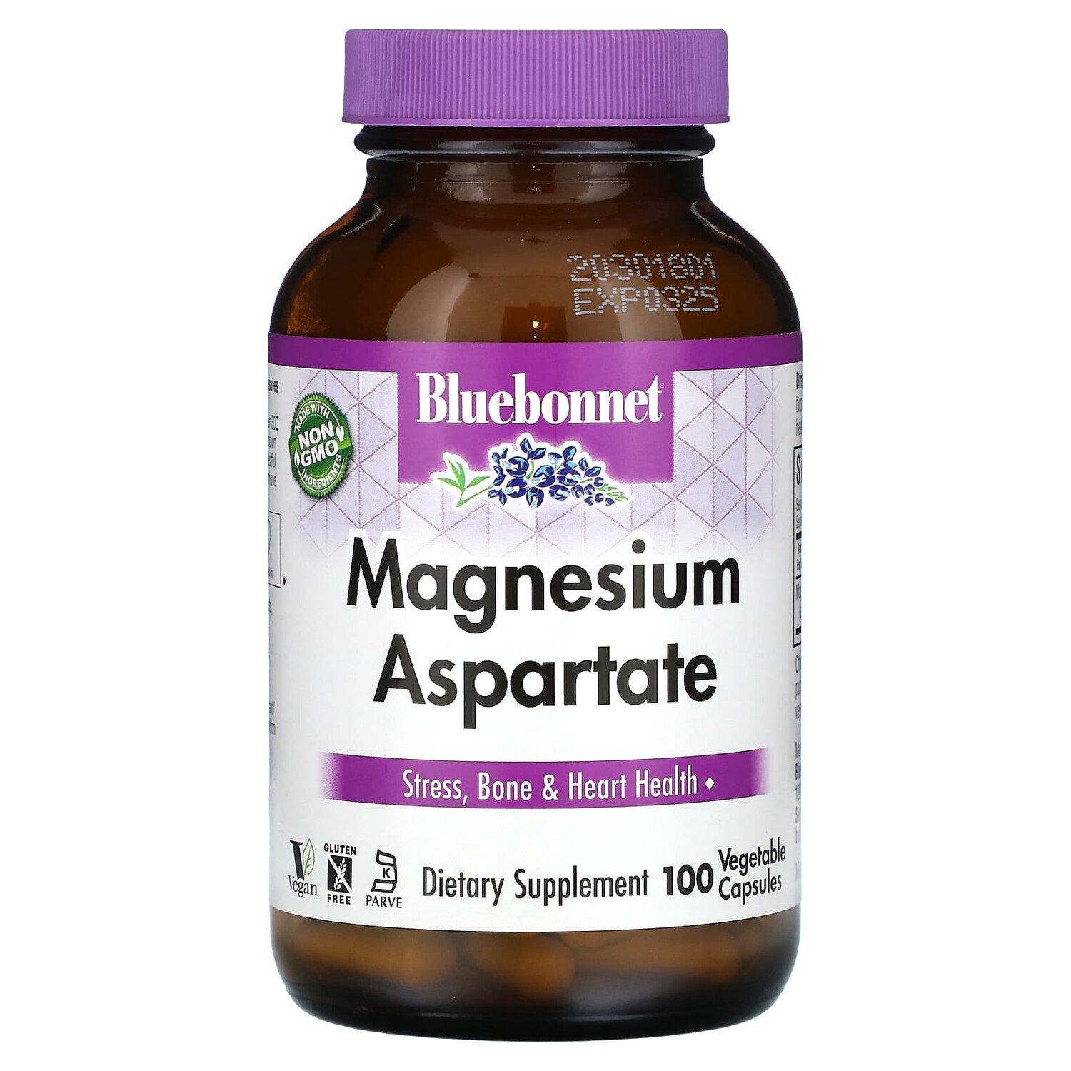 

Аспартат магния, 100 растительных капсул, Bluebonnet Nutrition