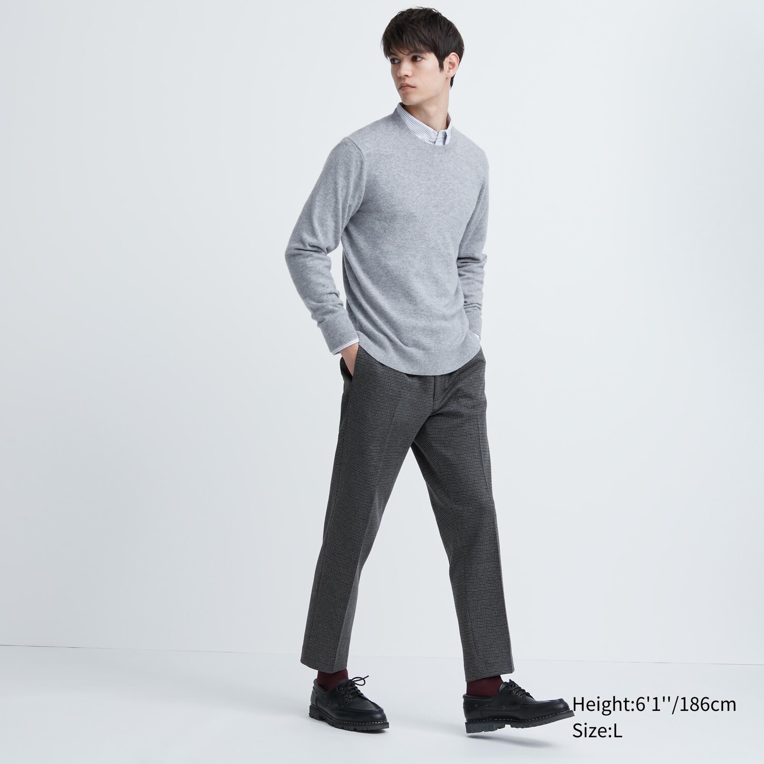 

Брюки в клетку Smart Gun Club длиной до щиколотки Uniqlo, серый