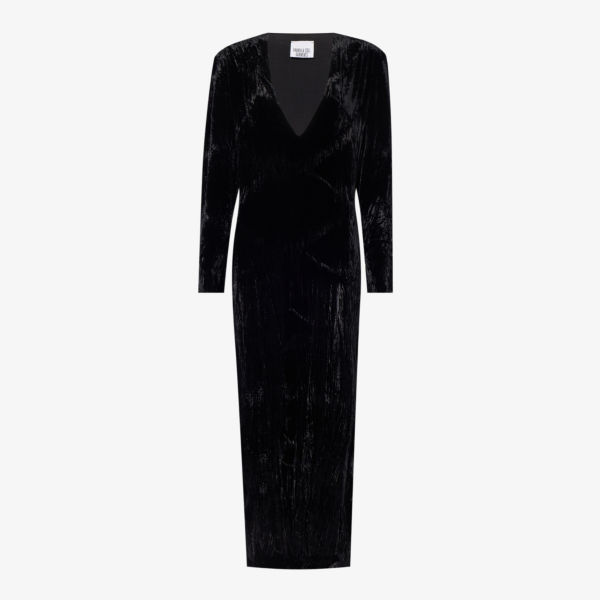 цена Платье макси из смесового шелка с v-образным вырезом и необработанной отделкой Gabriela Coll G, черный