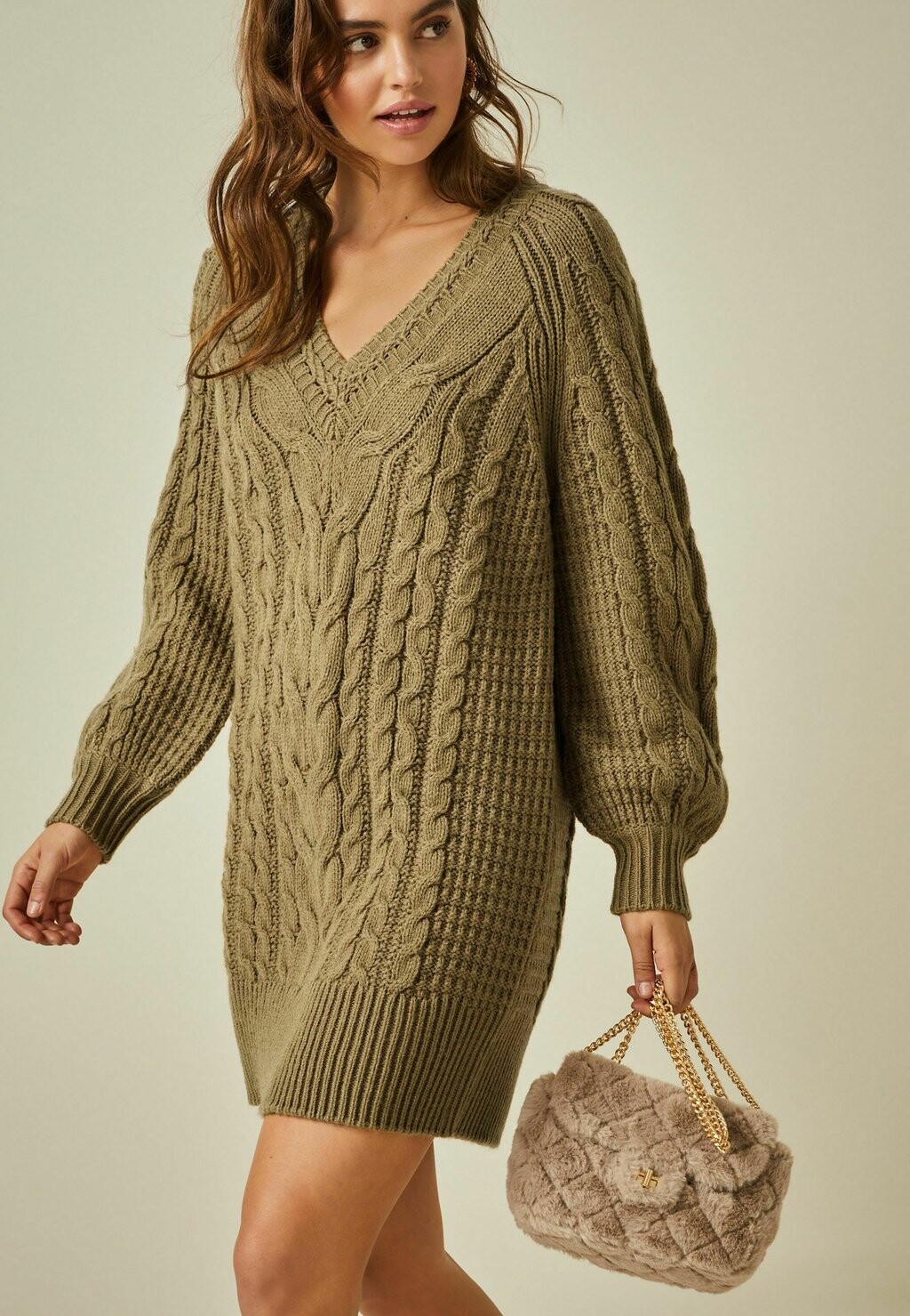 

Трикотажное платье Cable V-Neck Next, цвет khaki green