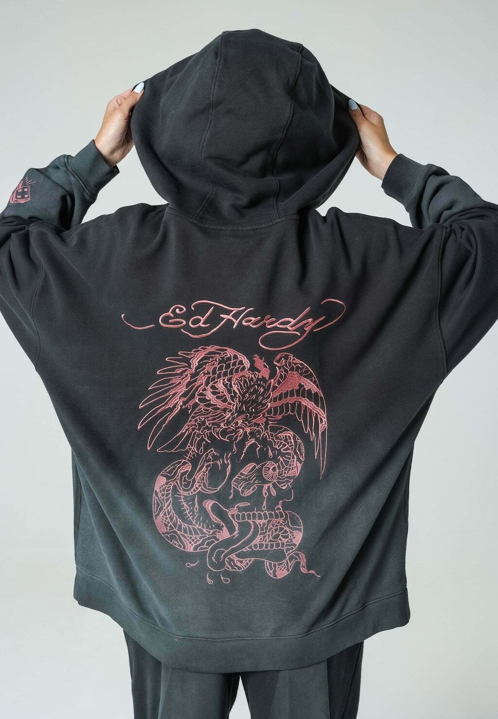 Толстовка с капюшоном Ed Hardy, черный легкая черная куртка с капюшоном ed hardy hype черный