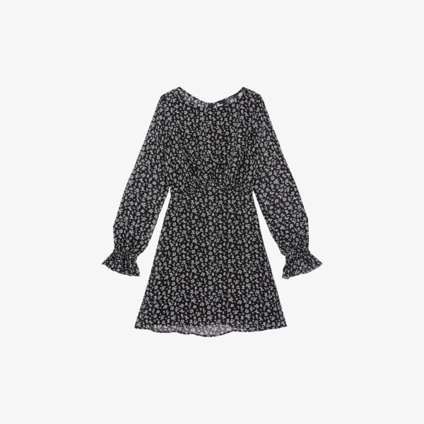 

Тканое мини-платье с длинными рукавами и цветочным принтом The Kooples, черный
