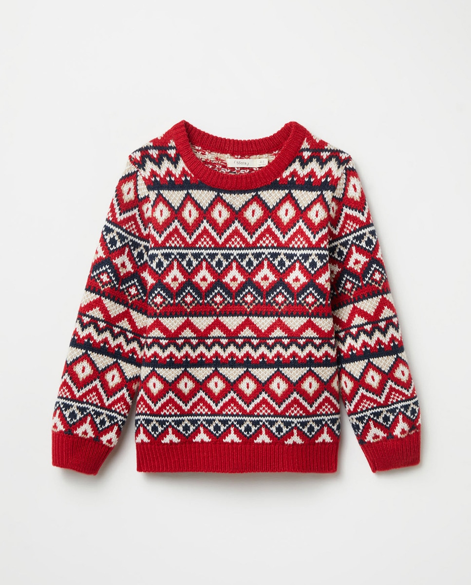 Жаккардовый свитер Sfera, красный черный жаккардовый свитер taakk