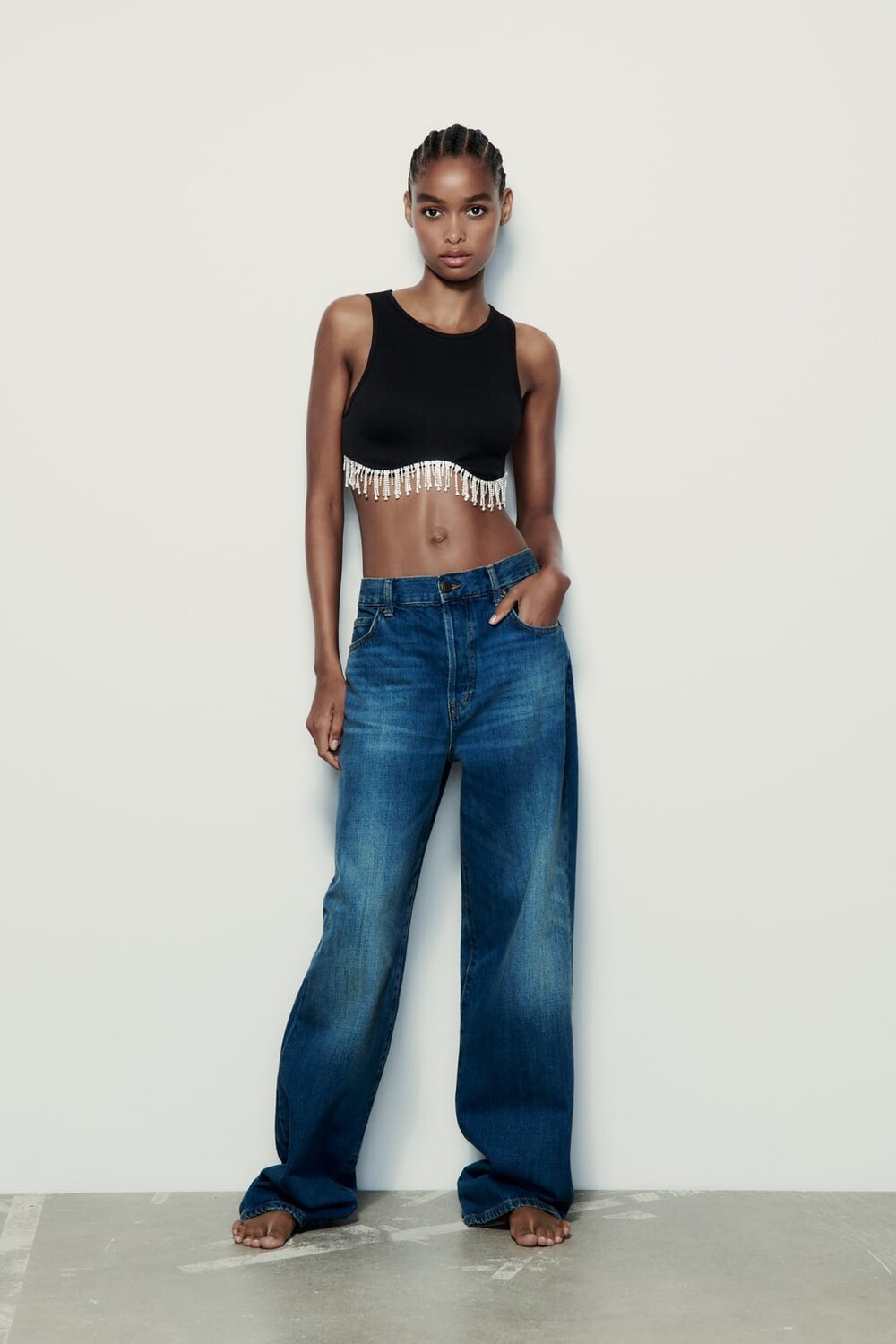 

Бесшовный топ со стразами ZARA, черный