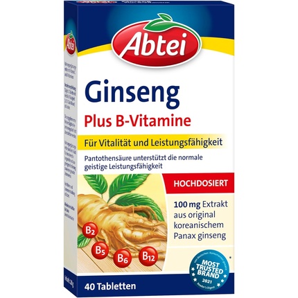 

Abtei Ginseng Plus, витамины B и C, пищевая добавка в высоких дозах для бодрости и работоспособности, 40 таблеток