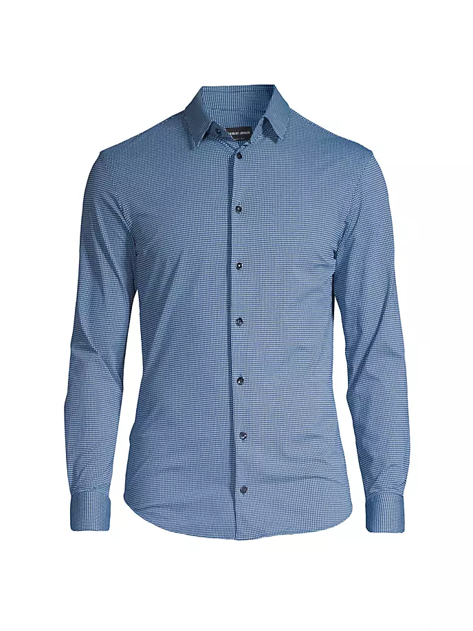 Спортивная рубашка с микропринтом Giorgio Armani, синий шелковистая джинсовая спортивная рубашка giorgio armani черный