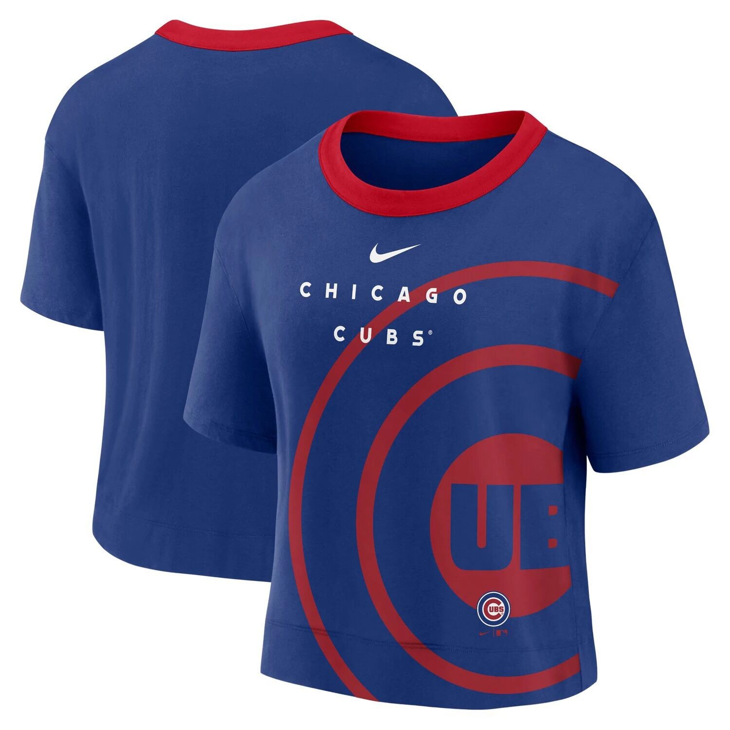 

Женская футболка свободного кроя с высокими бедрами Nike Royal/Red Chicago Cubs Team First Nike