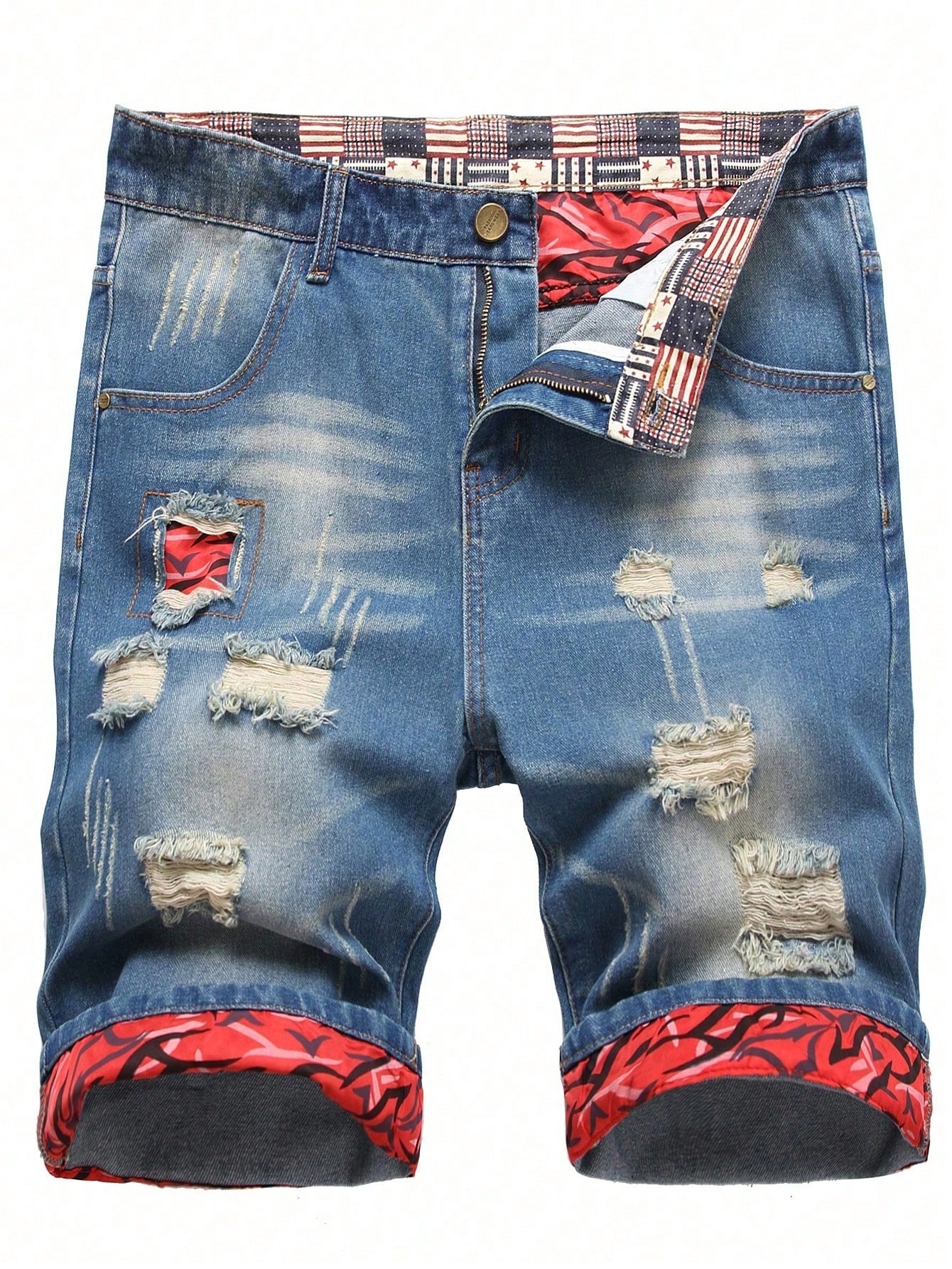 цена Мужские джинсовые шорты с потертостями, потертые, средняя стирка