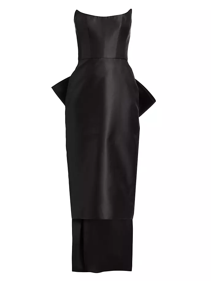 Коктейльное платье с заостренным краем без бретелек и бантом Amsale, черный