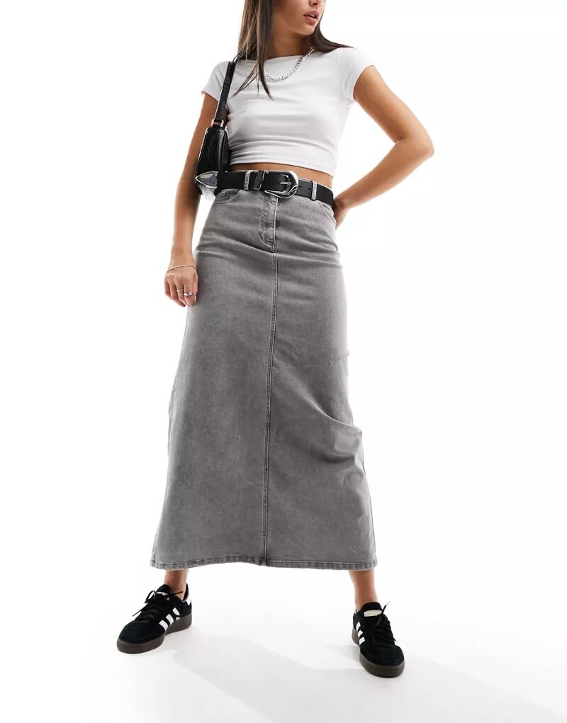 Серая джинсовая юбка макси Vero Moda черно белая трикотажная юбка макси vero moda с кружевным принтом