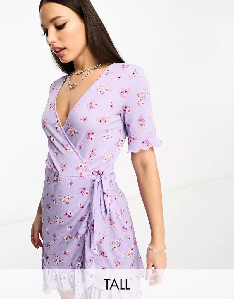 Эксклюзивное сиреневое мини-платье с запахом JDY Tall с винтажным цветочным принтом