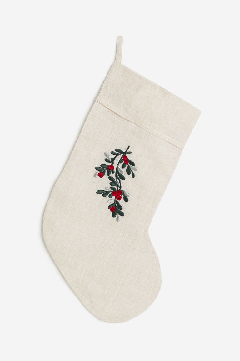 Рождественский чулок с вышивкой H&M, бежевый льняной шарф h