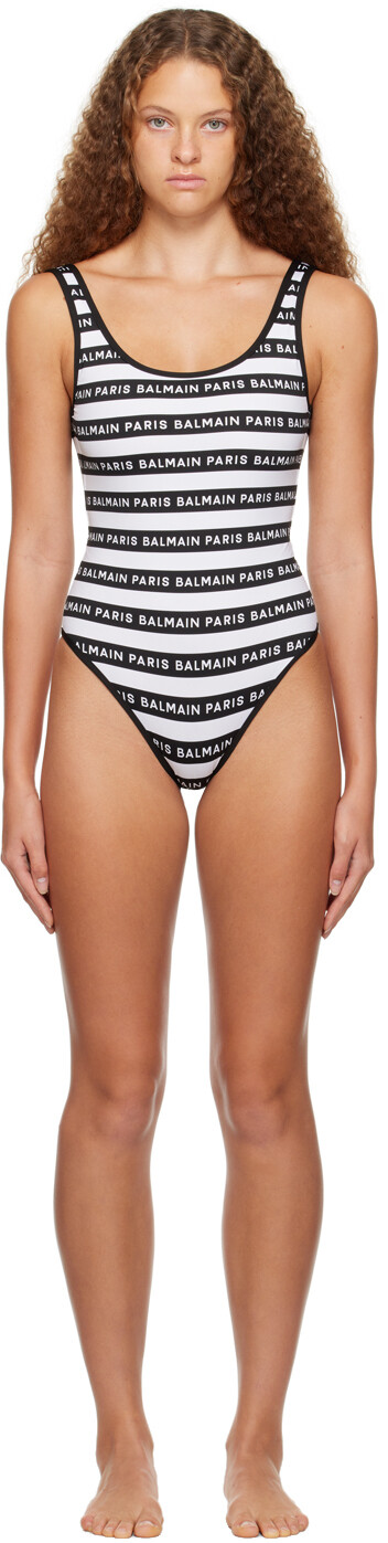

Черно-белый полосатый купальник Белый/Черный Белый Balmain