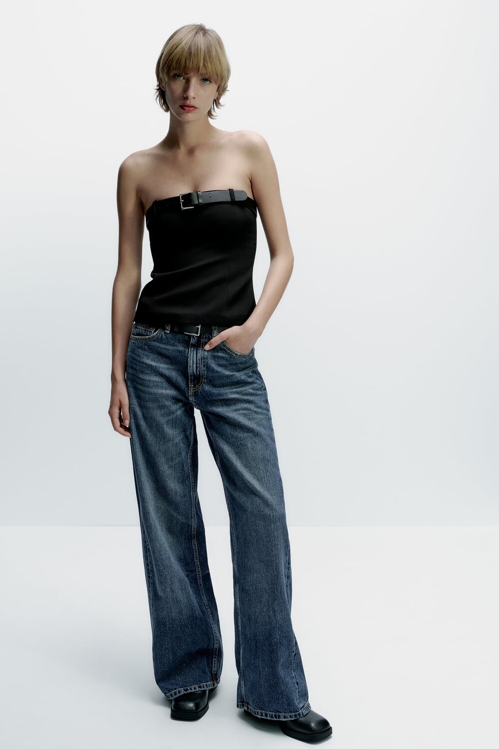 

Топ без бретелек с поясом ZARA, черный