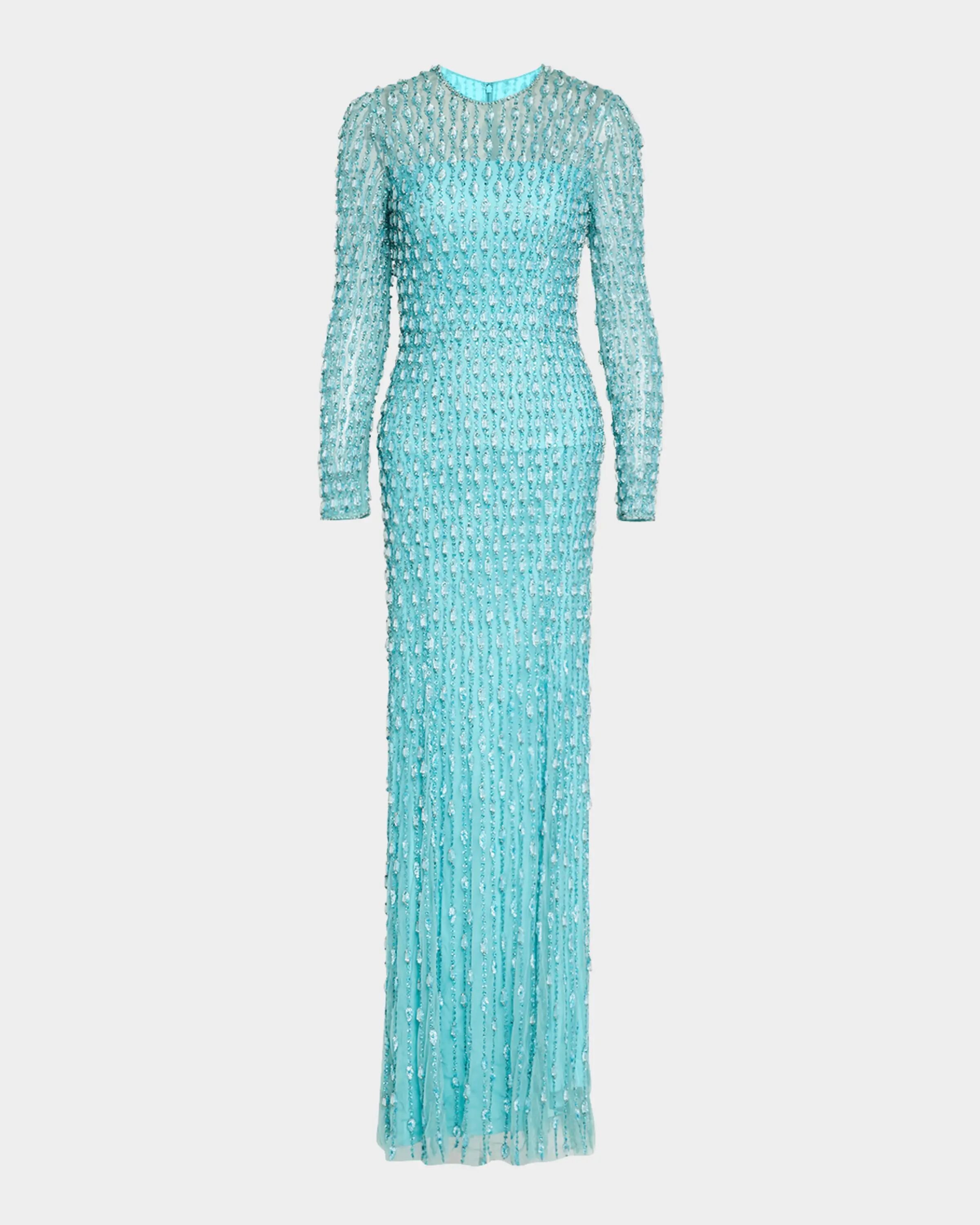 

Платье-иллюзия с длинными рукавами Nova Crystal Jenny Packham, цвет Light Turquoise