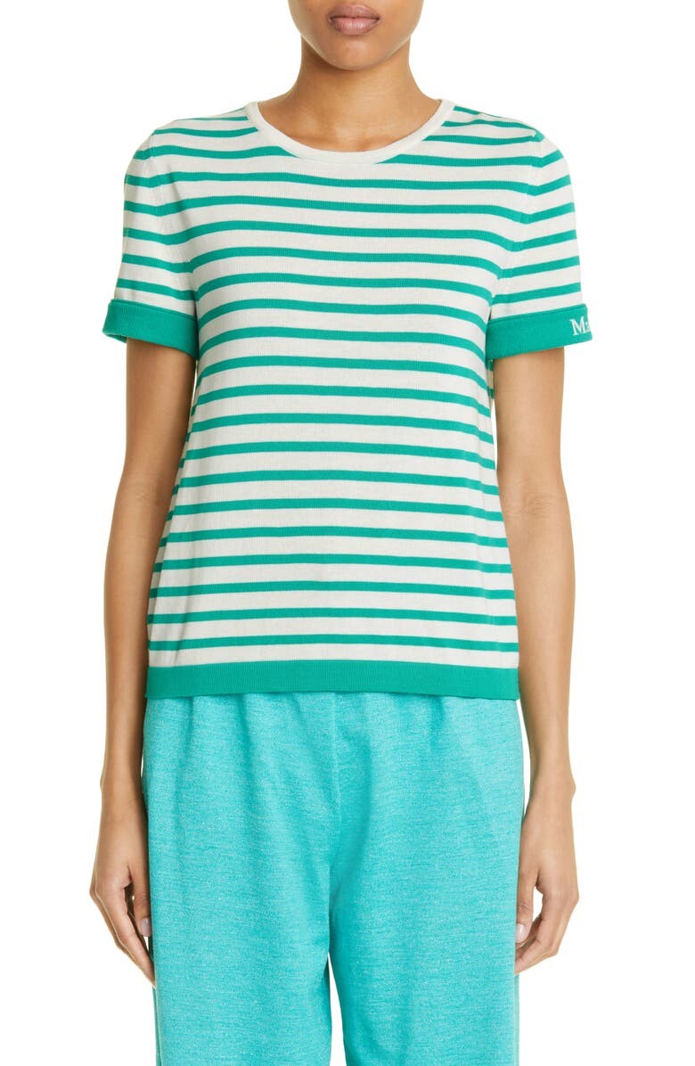 

Хлопковый свитер с короткими рукавами в полоску Limone MAX MARA