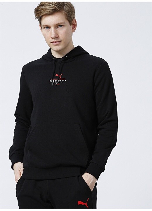 

Черная мужская толстовка с капюшоном обычного кроя с принтом Puma, Черный