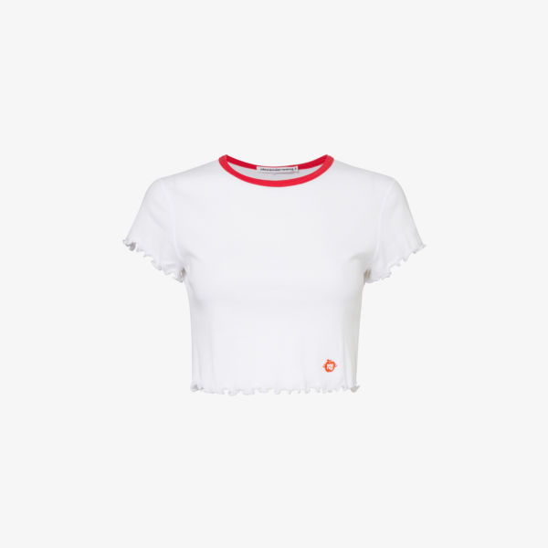 Укороченная футболка из хлопкового джерси Alexander Wang, белый футболка из хлопкового джерси с выцветшим логотипом alexander wang цвет acid fern