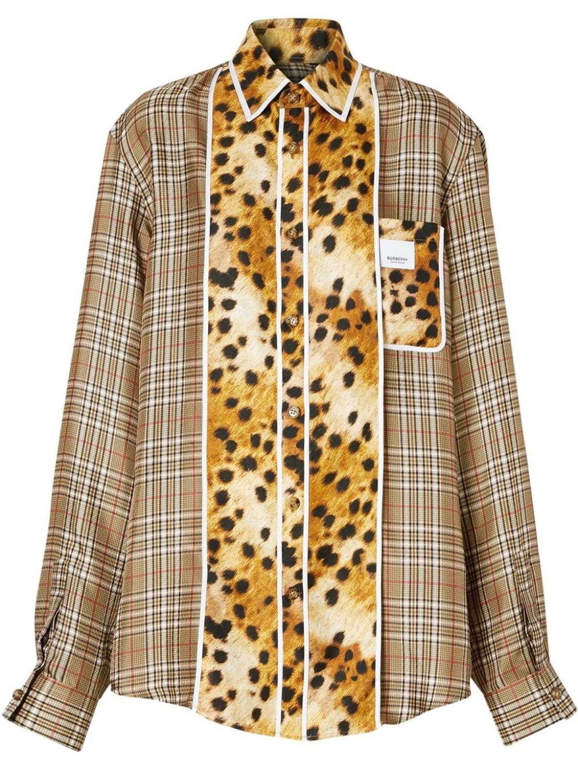 

Burberry клетчатая рубашка оверсайз с контрастной вставкой, нейтральный цвет