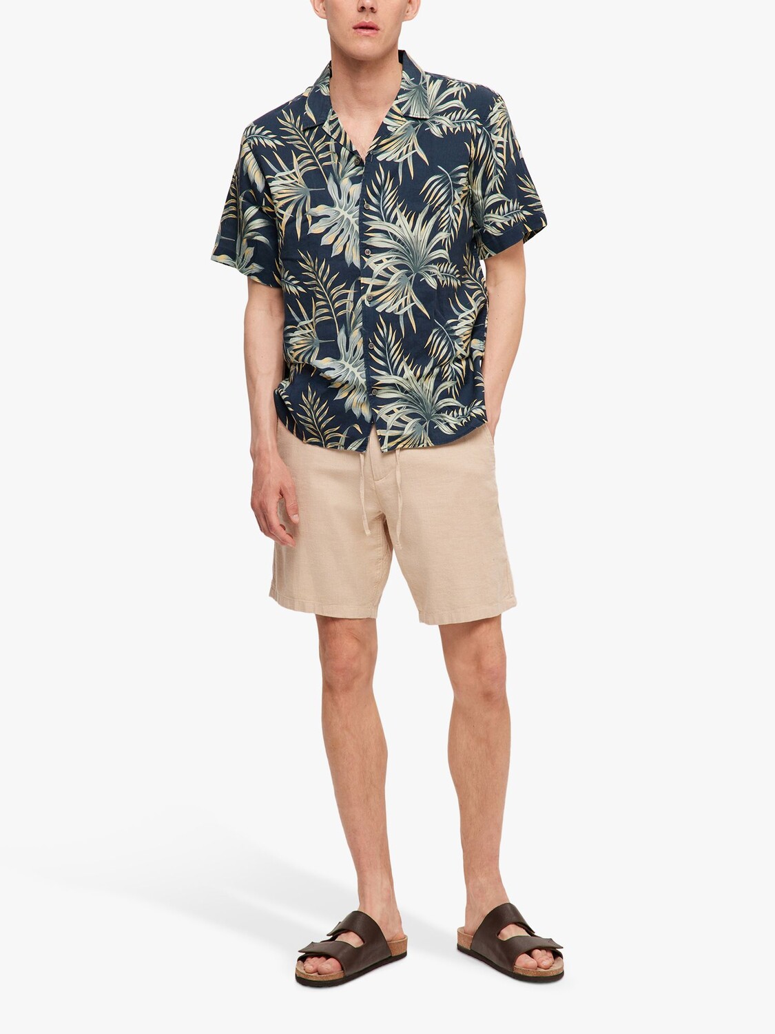 

Рубашка Resort с пальмовым принтом Selected Revere Collar, Sky Captain