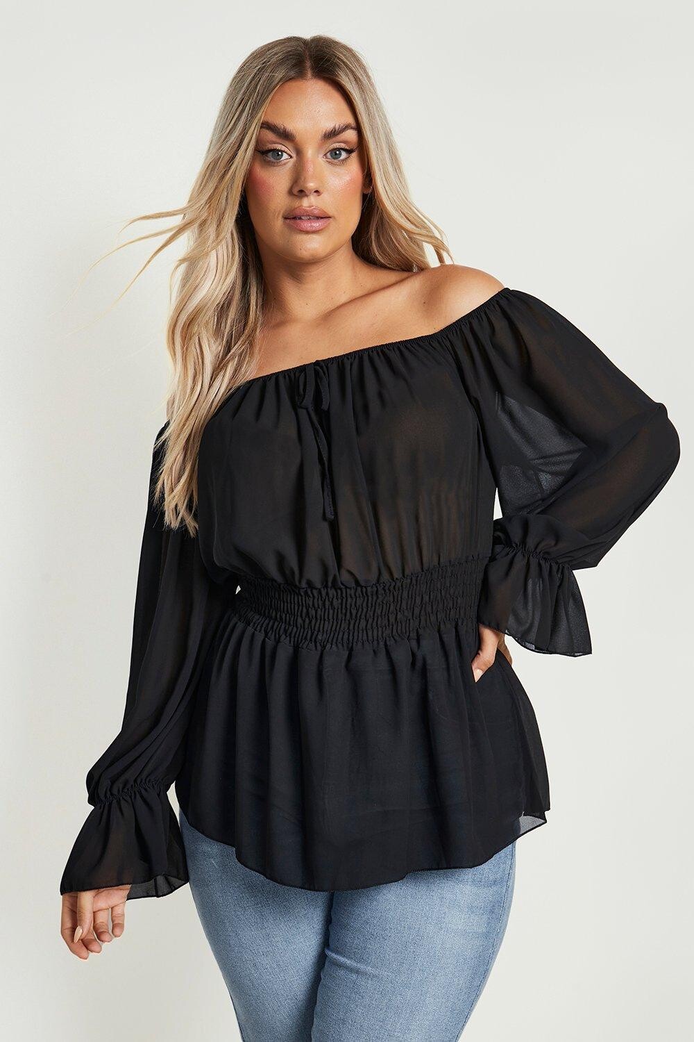 

шифоновый топ с открытыми плечами Boohoo, черный