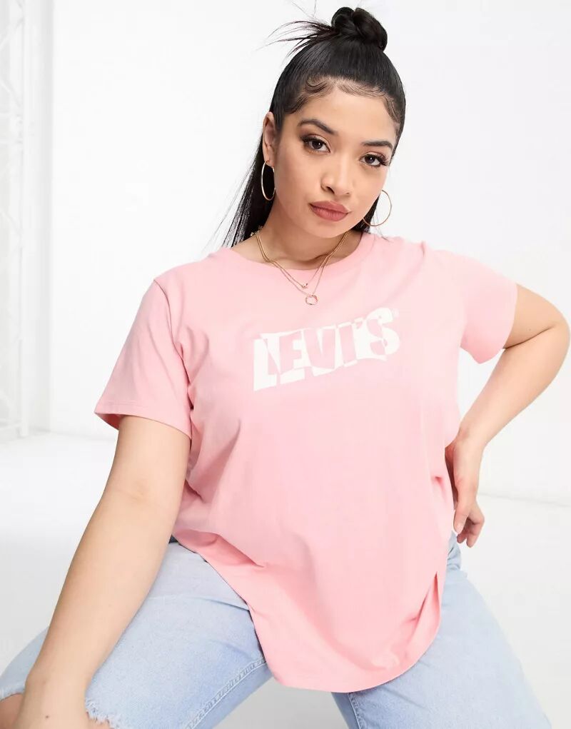 цена Розовая футболка с логотипом Levi's Plus