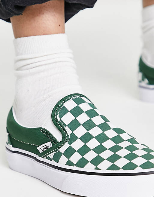 

Зеленые классические кроссовки в шахматную клетку Vans Slip-On