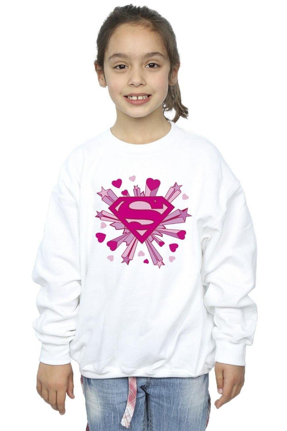 

Толстовка с логотипом Superman Pink Hearts And Stars DC Comics, белый