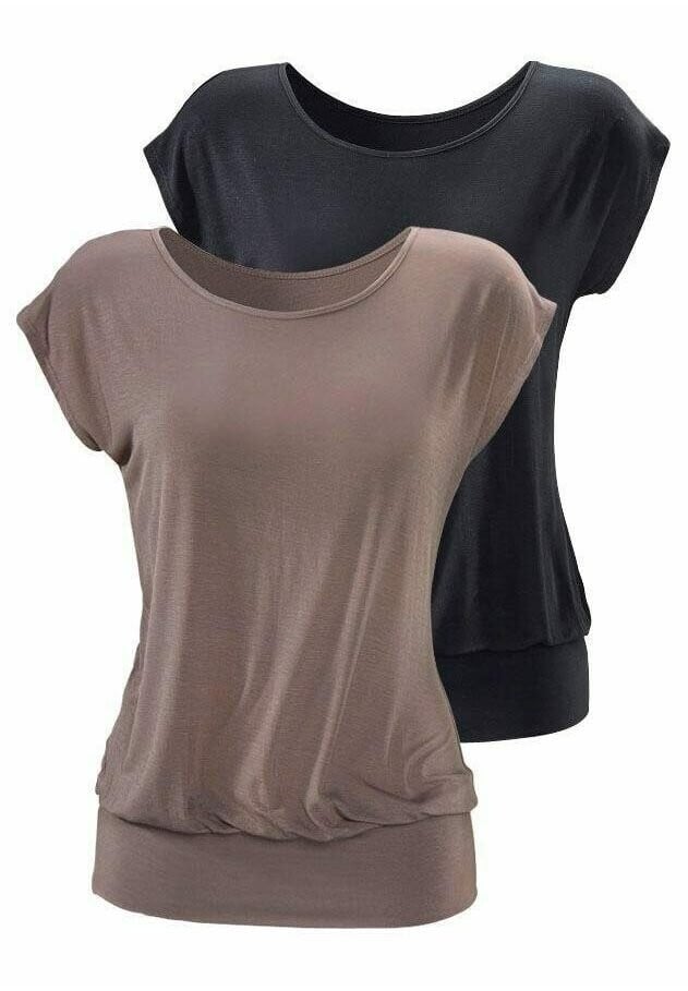 

Футболка базовая 2 PACK LASCANA, цвет taupe schwarz
