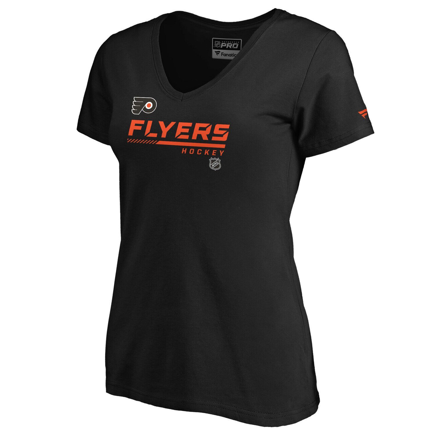 

Женская черная футболка Fanatics с логотипом Philadelphia Flyers Authentic Pro Core Collection Prime с v-образным вырезом Fanatics, Черный
