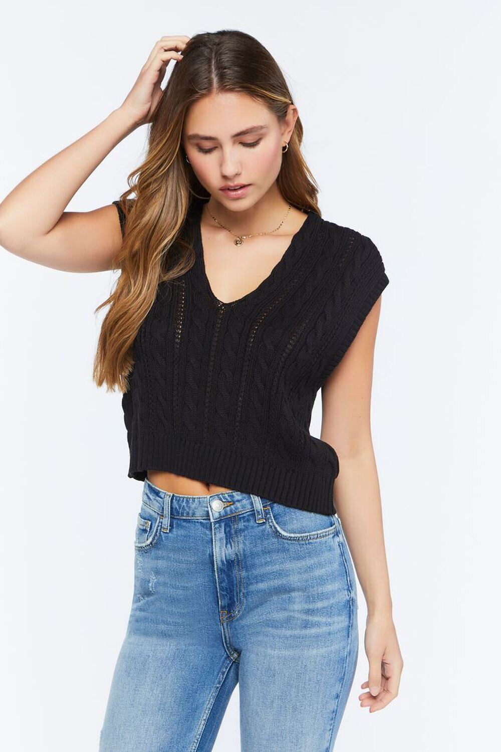 

Топ без рукавов вязанной вязки Forever 21, черный