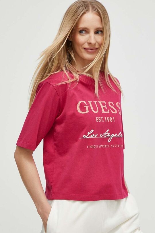 

Хлопковая футболка Guess, розовый