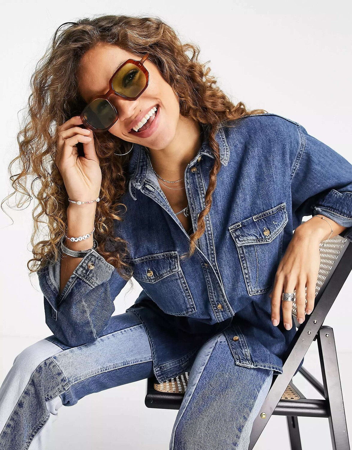 

Синяя джинсовая рубашка оверсайз Topshop